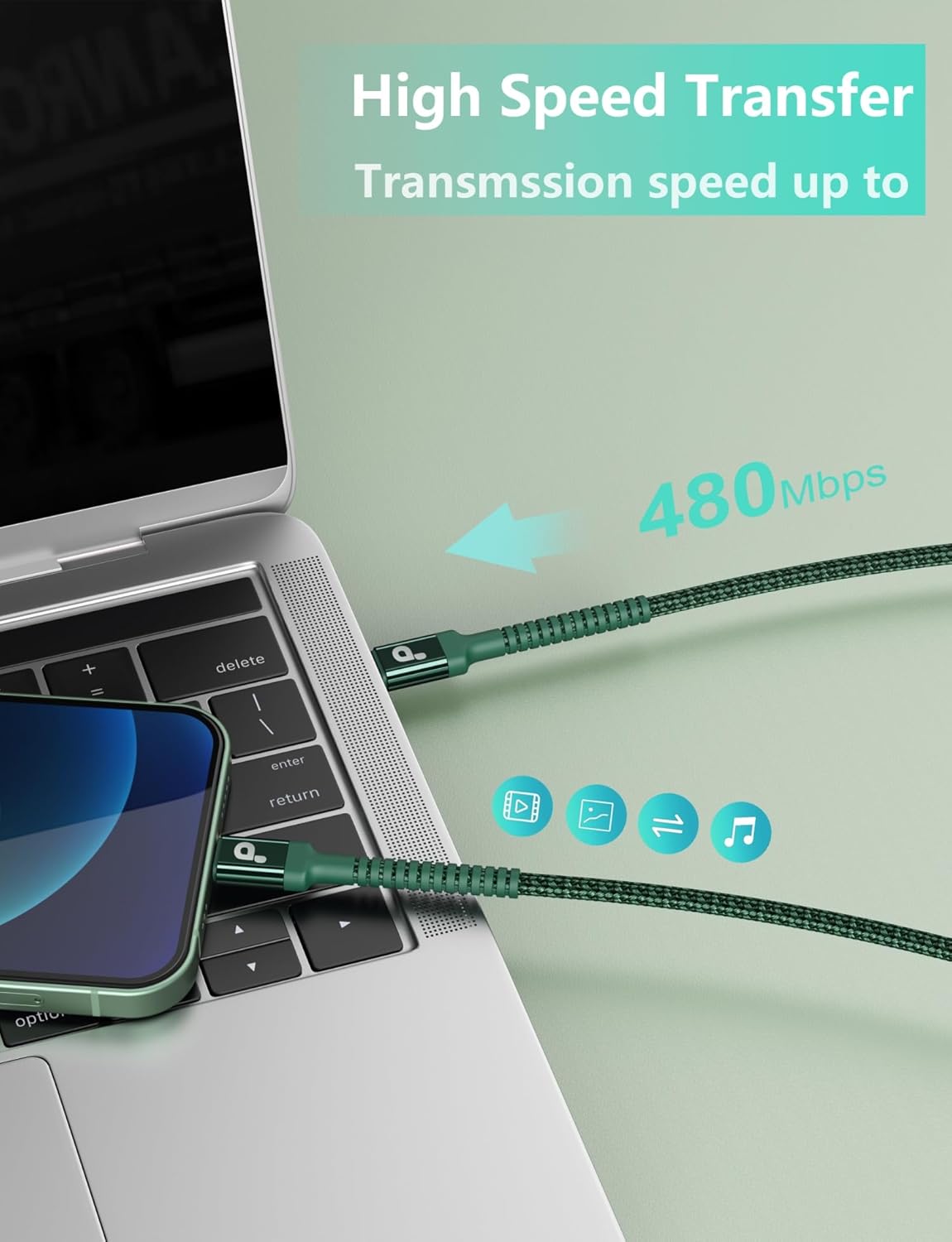 USB C Cable Fast Charging 10FT, 2Pack USBC to USBC Cable, iPhone 16 15 Charger Long Type C Nylon Braided USB-C Charger Cord for iPhone 17/16/15/Pro Max/Plus/Samsung Galaxy S23/LG/Switch-Green