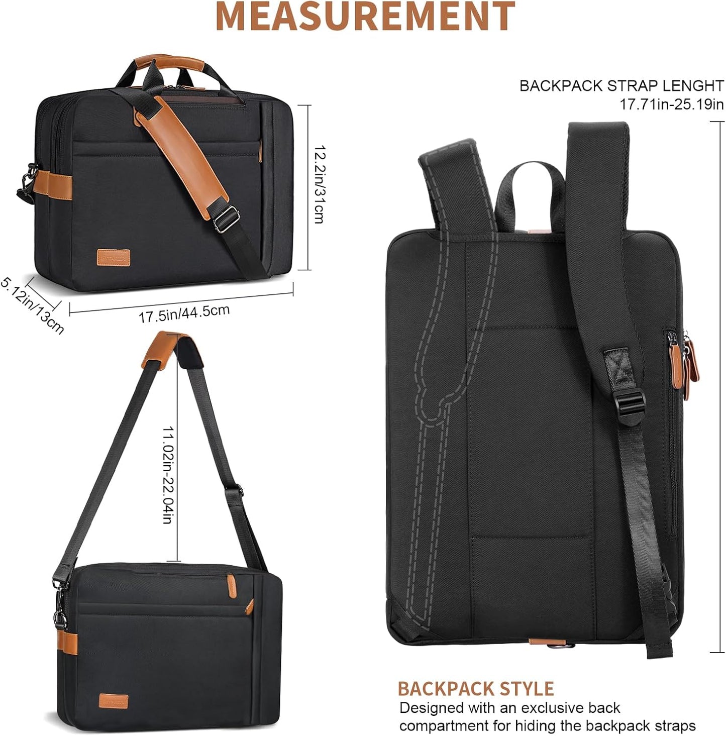 ESTARER 3 In 1 Laptop Bag for Men, 17-17.3 Inch Laptop Backpack Computer Satchel Bag for