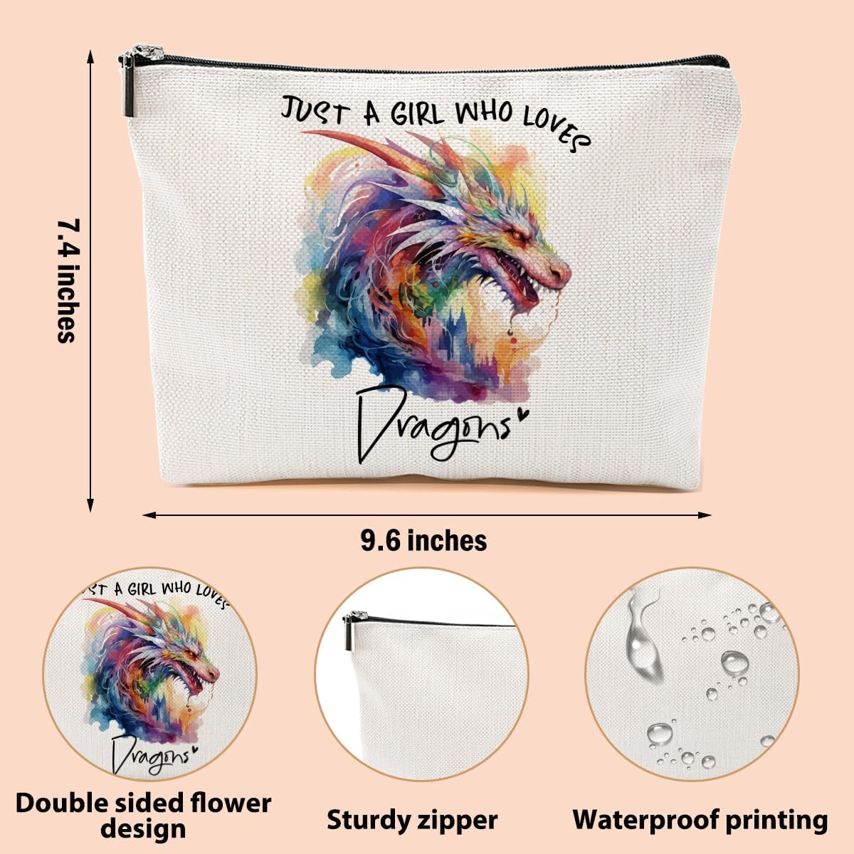 Dragon Gifts Makeup Bag, Dragons Gift Dragon Lovers Cosmetic Bag Travel Organizer Bags Makeup Pouch, Christmas Birthday Animal Lovers Gifts for Women Girls Friends