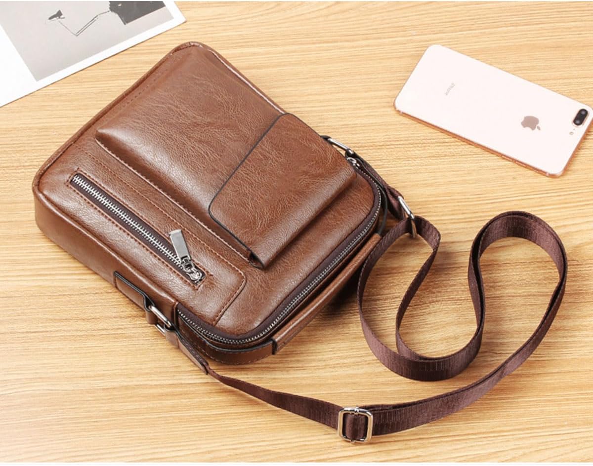 Vintage Genuine Leather Crossbody Bag for Men – Small Shoulder Satchel Handbag for Daily Use