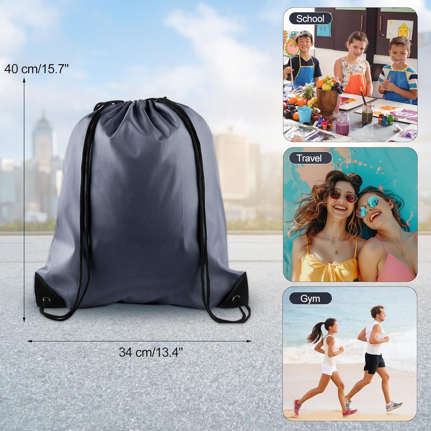 KUUQA 25Pcs Gray Drawstring Bags - String Backpacks for Gym, Sport, Traveling