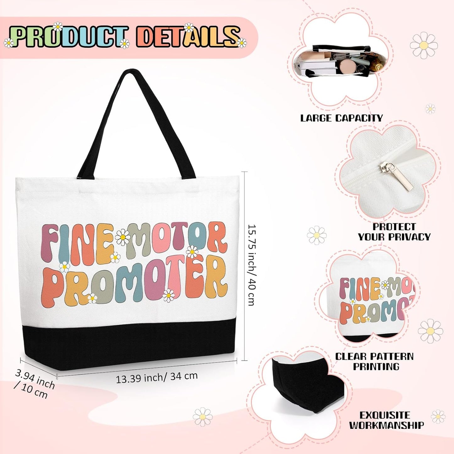 Kacctyen 3 Pcs Occupational Therapy Gifts Canvas Tote Bag Mental Healthy Makeup Cosmetic Bag Psychology Appreciation Keychains OT Gifts for Women Therapists Birthday Christmas
