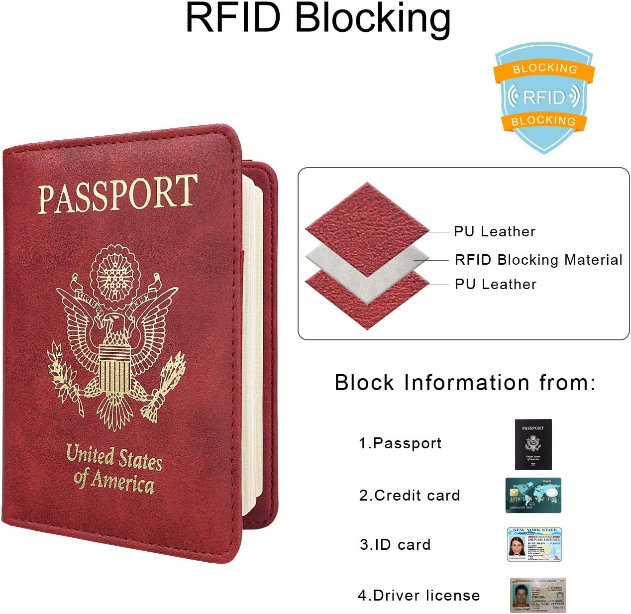 WALNEW Passport Holder for Travel, RFID Passport Cover Wallet for Women Men, PU Leather Passport Book Card Holder Case with Pen, Travelling Essentials for Flying