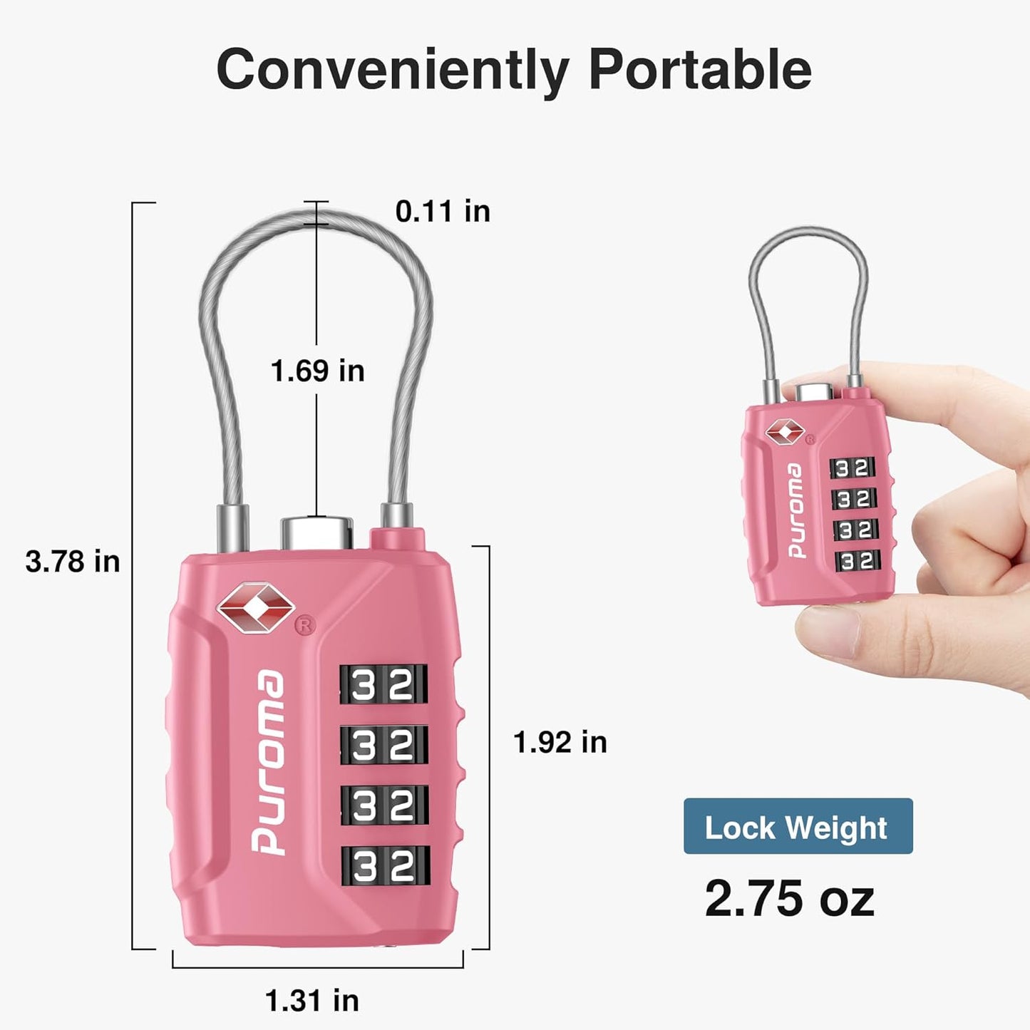 Puroma 2 Pack TSA Approved Luggage Locks, 4 Digit Combination Travel Locks Resettable Code Lock with Zinc Alloy Body for Suitcase, Toolbox, Backpack, Bag, Gym Locker (Rose Pink)