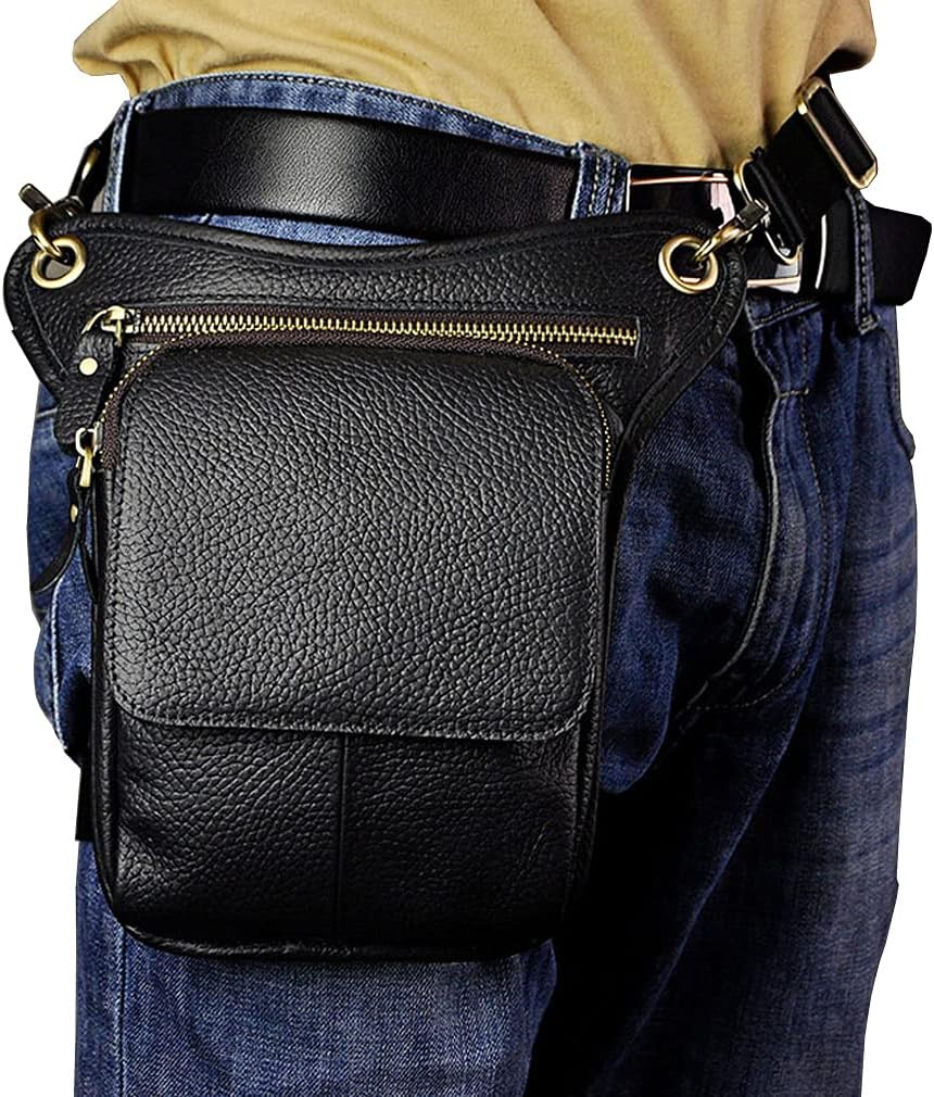 Leather Waist Pack Drop Leg Bag for Men Women Belt Bumbag Multi-Purpose Motorcycle Bike Outdoor