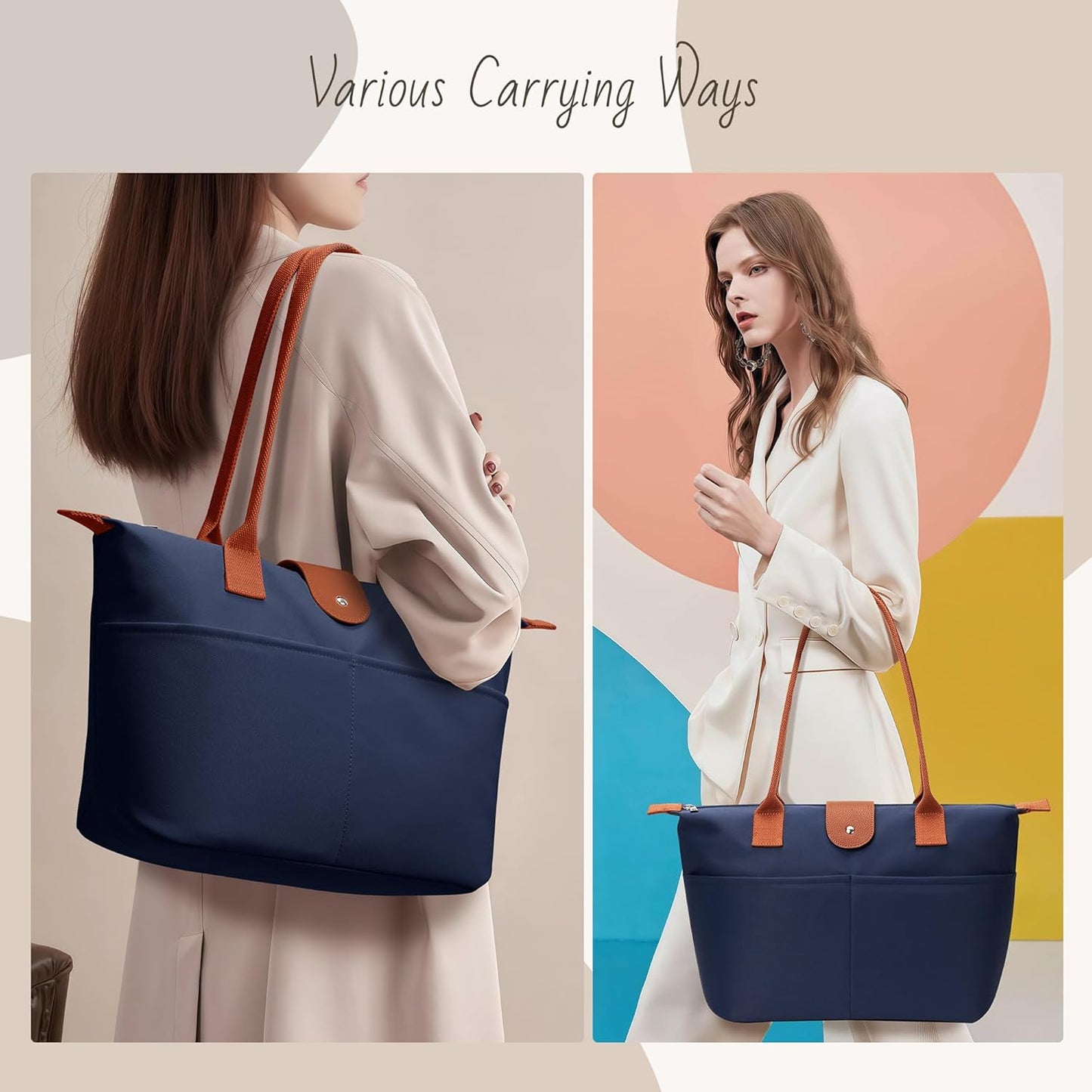 Nylon Tote Bag Women Zipper Shoulder Purse Large Hobo Top Handle Foldable Handbags for Work Travel Shopping