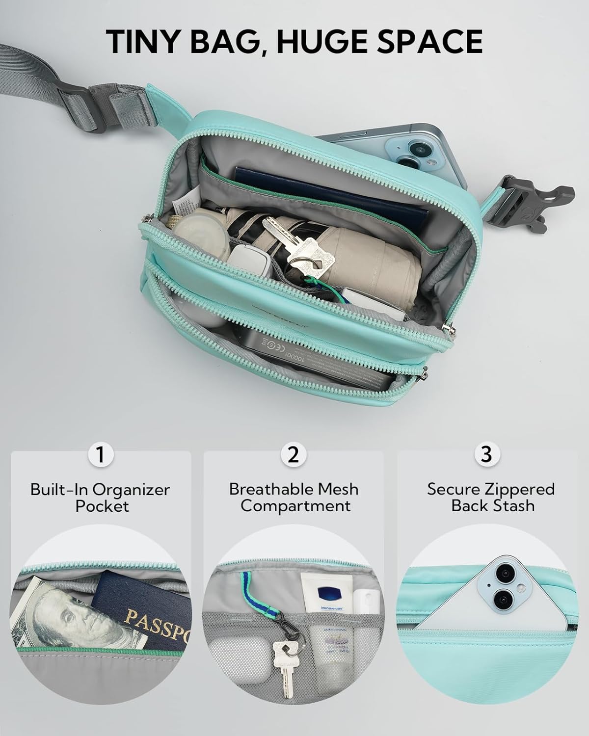 WATERFLY Waist Packs Fanny Pack: 2L Fashion Crossbody Bum Bags for Women Men Casual Waist Bag for Walking Hiking Everywhere