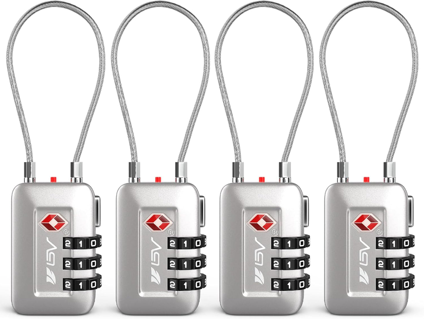 TSA Accepted Luggage Travel Lock, Set-Your-Own Combination Lock for School Gym Locker, Luggage Suitcase Baggage Locks, Filing Cabinets, Toolbox, Case (Silver, 4 Pack)