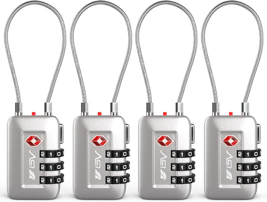 TSA Accepted Luggage Travel Lock, Set-Your-Own Combination Lock for School Gym Locker, Luggage Suitcase Baggage Locks, Filing Cabinets, Toolbox, Case (Silver, 4 Pack)
