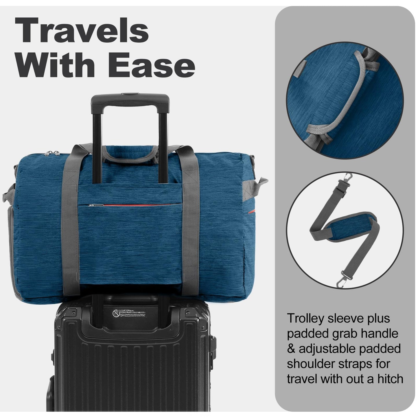 Canway 40L Foldable Duffle Bag for Travel Men & Women Carry On 22"x14"x9" Airline Approved, Small