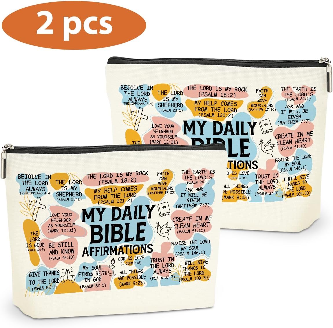 2PCS Daily Affirmations for Women Scripture Bible Verse Makeup Bag, Faith Christian Gifts for Women Mental Health Gifts for Female Sister Birthday Friendship Mothers Day Travel Toiletry Cosmetic Bag