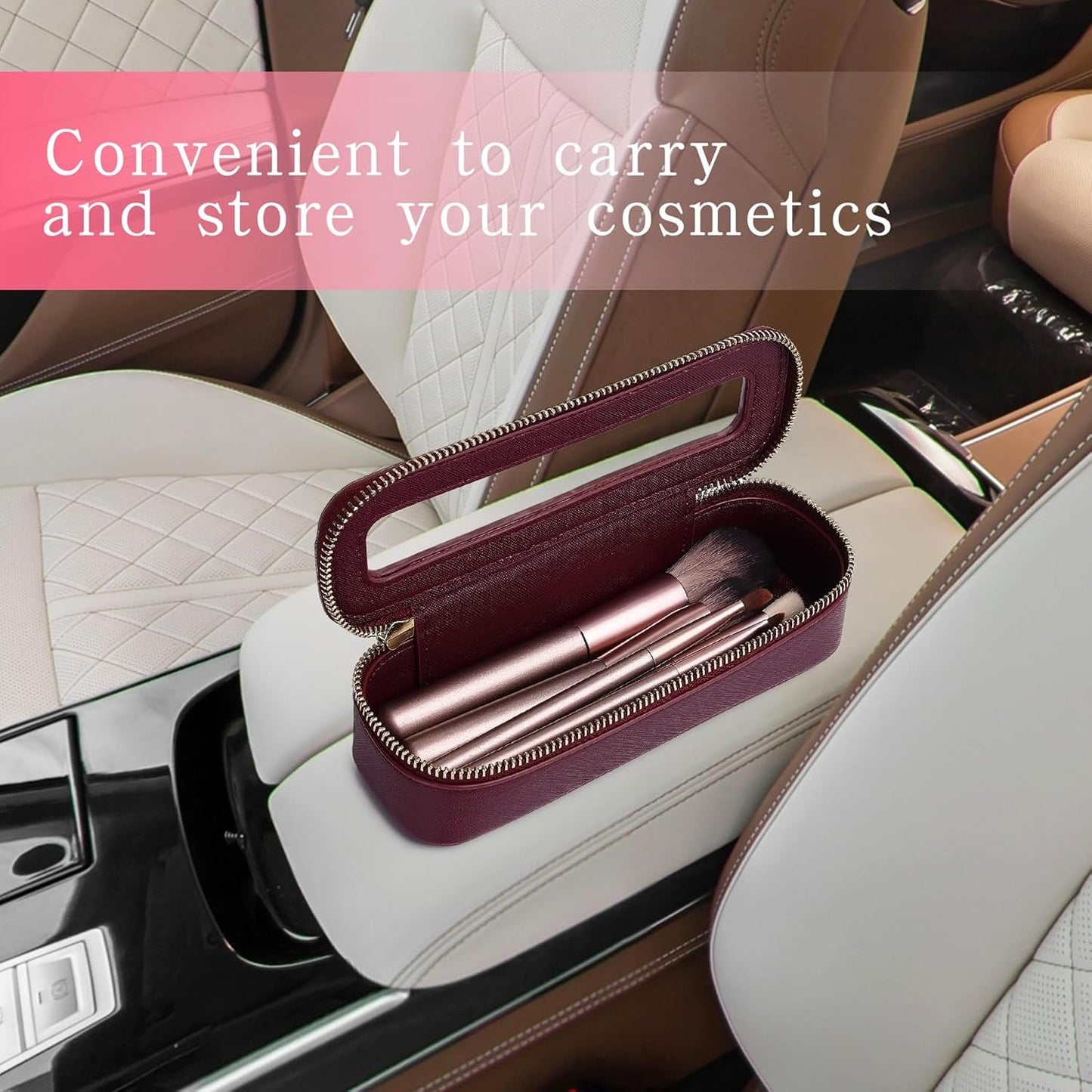 Makeup Brush Bag Slim Clear Makeup Bag Travel Cosmetic Case and Brush Holder Waterproof Toiletry Makeup Bag with Zipper Purse Organizer for Women (Burgundy, Slim)