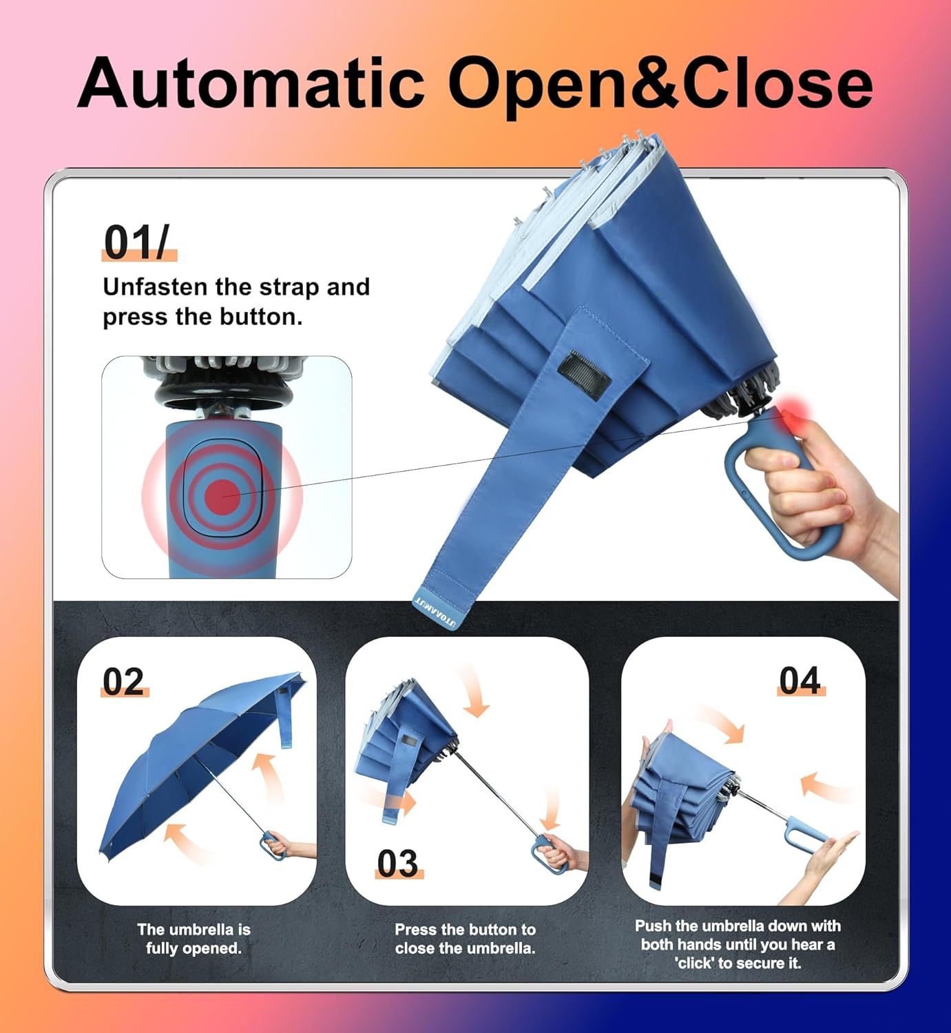 QWB TUMAAOTU Inverted Umbrella with Carabiner Handle, Wind Proof Umbrellas For Rain and Sun, 46 Inch Portable Reverse Folding UV Umbrella, Car Umbrella for Women Men, 10 Ribs