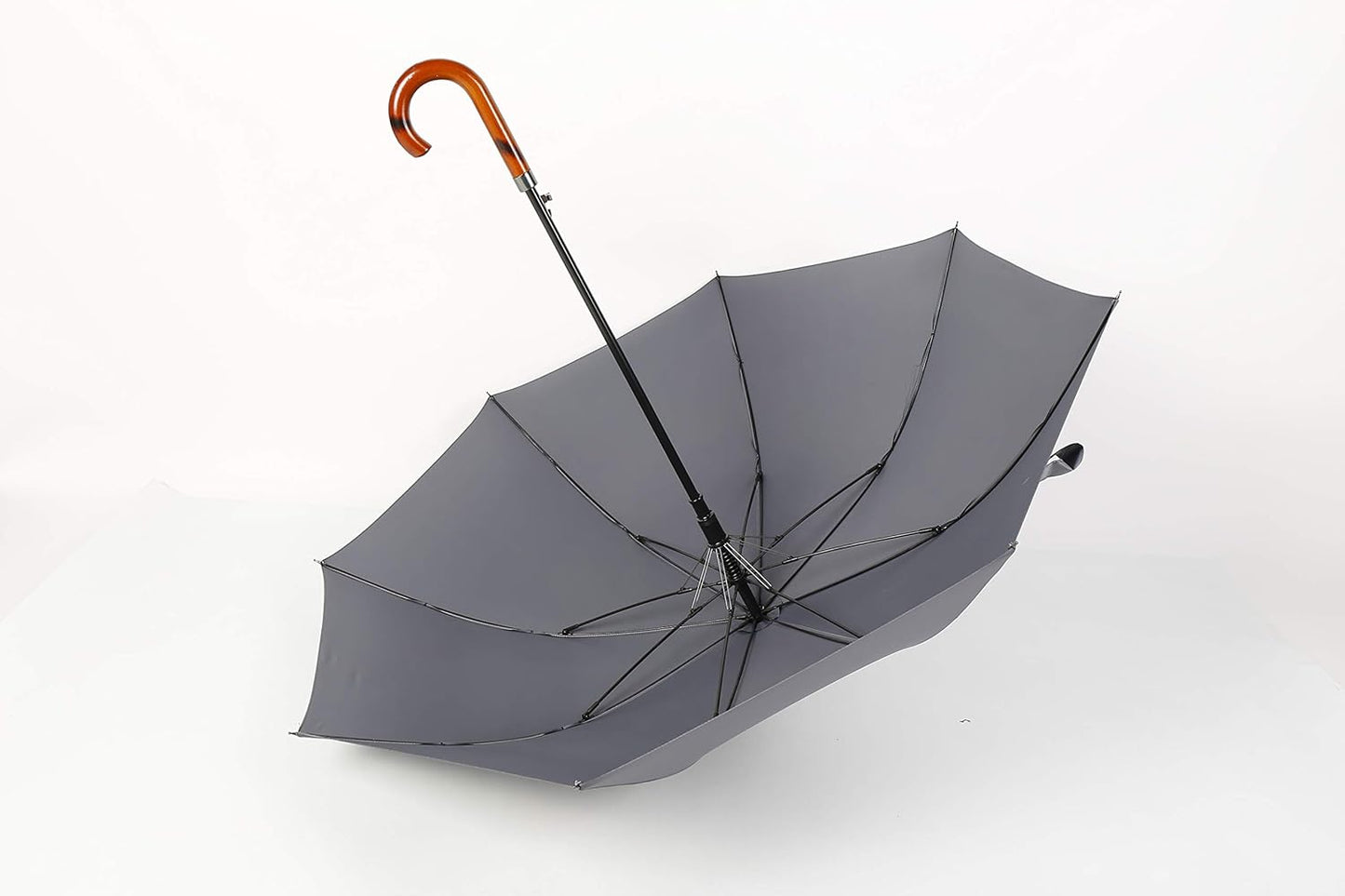 TIME LOVER Stick Umbrella Oversize Windproof Umbrella Wooden Hook Handle J Stick Automatic Open Fast Drying Umbrella for Men Women(Grey)