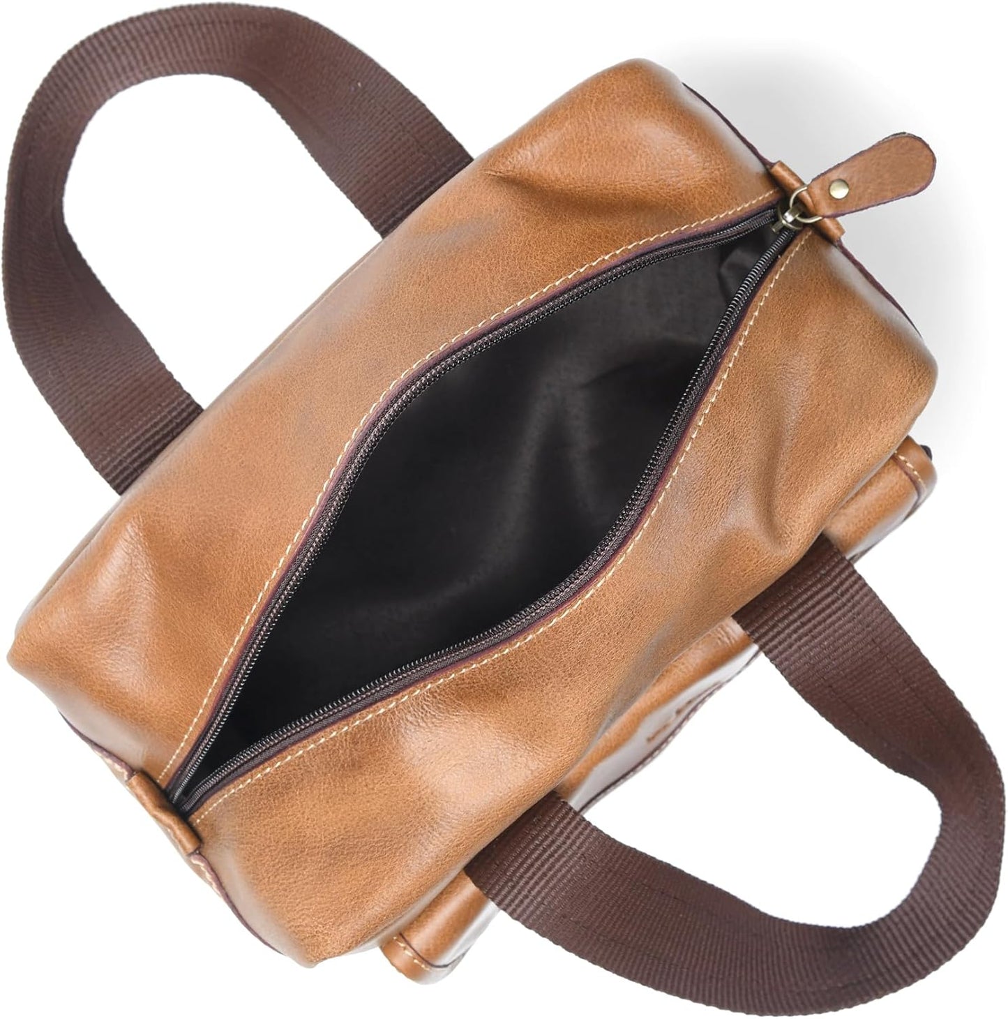 De Lira Extra Large Full-grain Leather Toiletry Bag, Shaving Kit & Cosmetics Case, 10x6x5.5 in, Travel Organizer for Men & Women, Light Brown