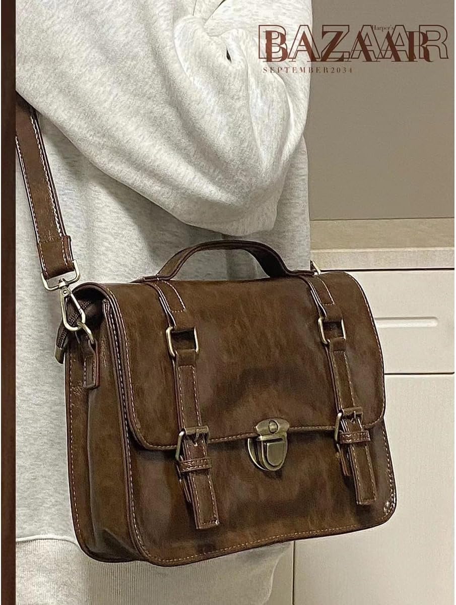 Messenger Bag Women -Faux Leather Cambridge Handbag - Vintage with Adjustable Shoulder Strap Briefcases Men