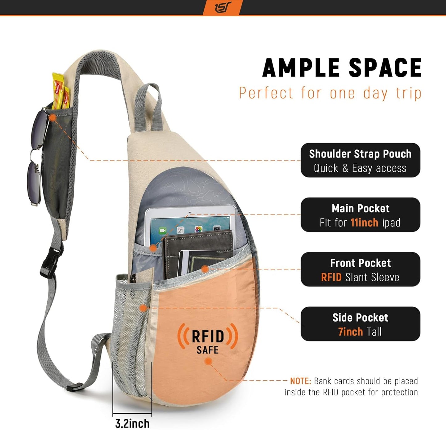 SKYSPER Sling Bag RFID Crossbody Sling Backpack Cross Body Shoulder Travel Bag Hiking Daypack for