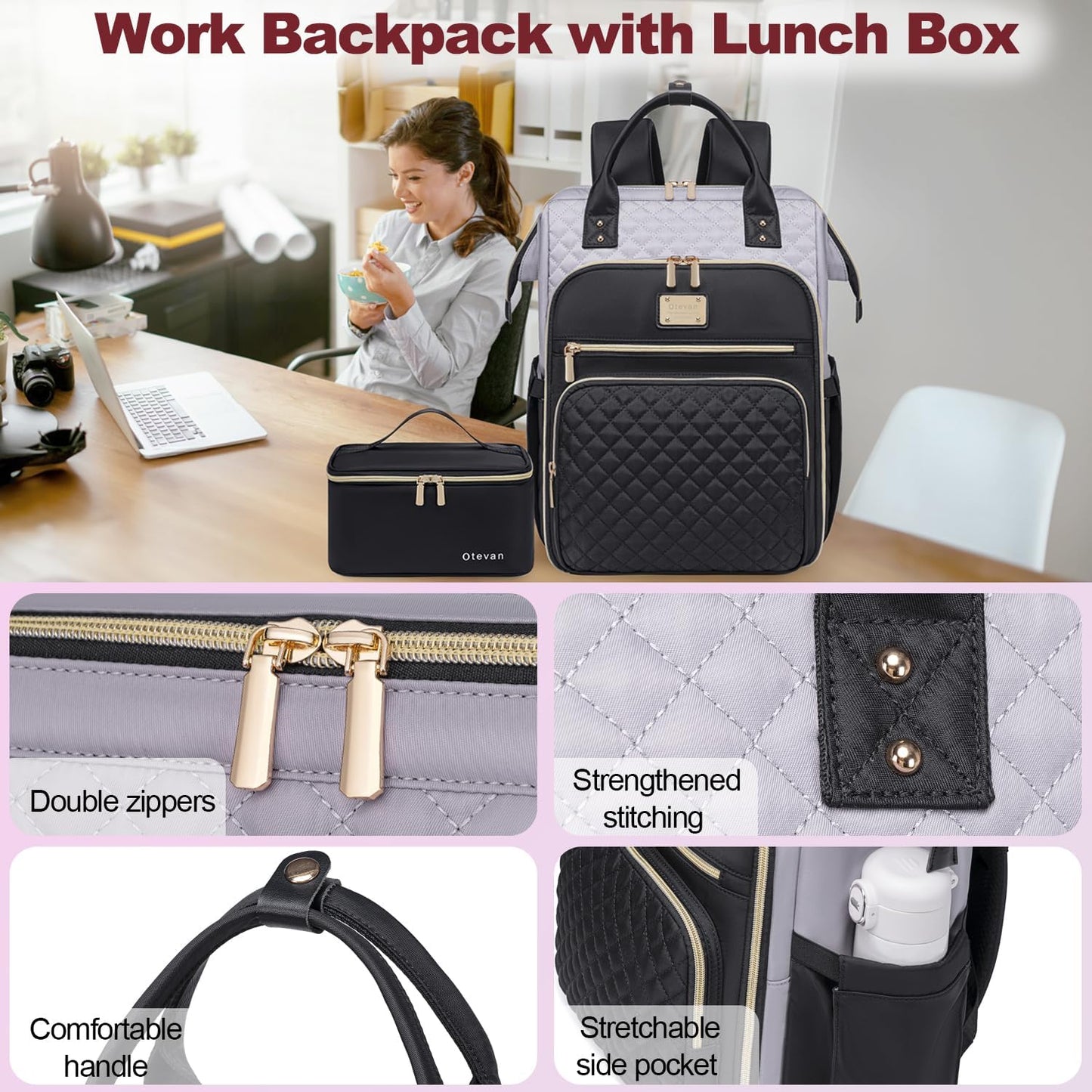 Lunch Backpack for Women, 15.6 inch Laptop Backpacks for Womens, Work Backpacks with Lunchbox,Insulated Back pack Cooler,Teacher Nurse Travel Backpack for Women
