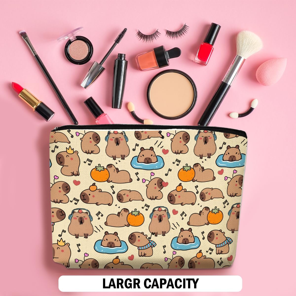 Cute Capybara Makeup Bag, Capybara Gifts for Women, Capybara Lovers Cosmetic Bag Travel Organizer Bags Makeup Pouch, Capybara Stuff Animal Lovers Gifts for Girls Niece Christmas birthday Gifts
