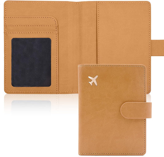 Deziliao Passport Wallet, Brown, Unisex, Faux Leather, Lightweight, Waterproof, RFID Blocking, Slim, 20W