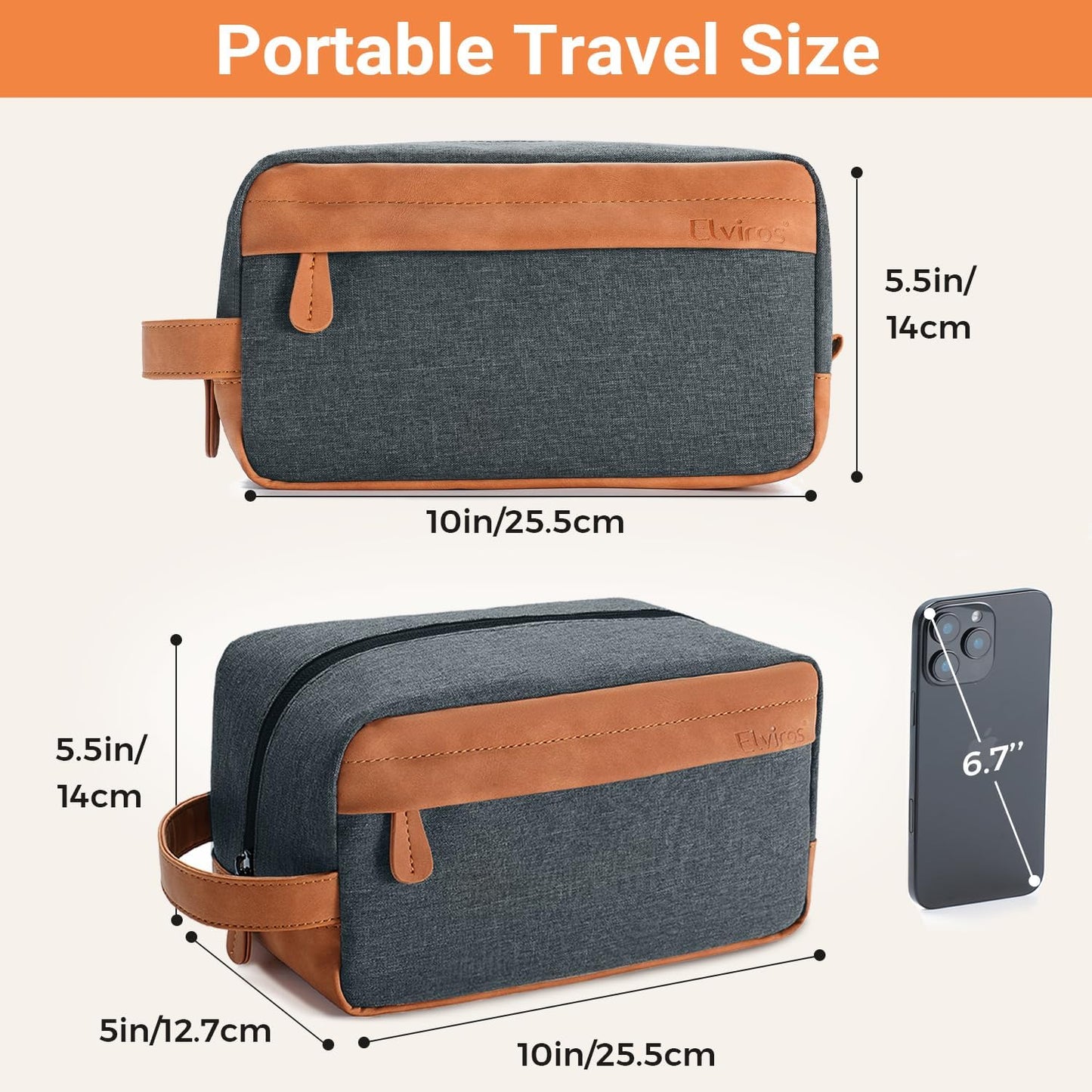 Elviros Travel Toiletry Bag for Men Hanging Dopp Kit Water Repellent PU Leather Shaving Bag with Large Capacity for Travel and Bathroom, Navy Blue