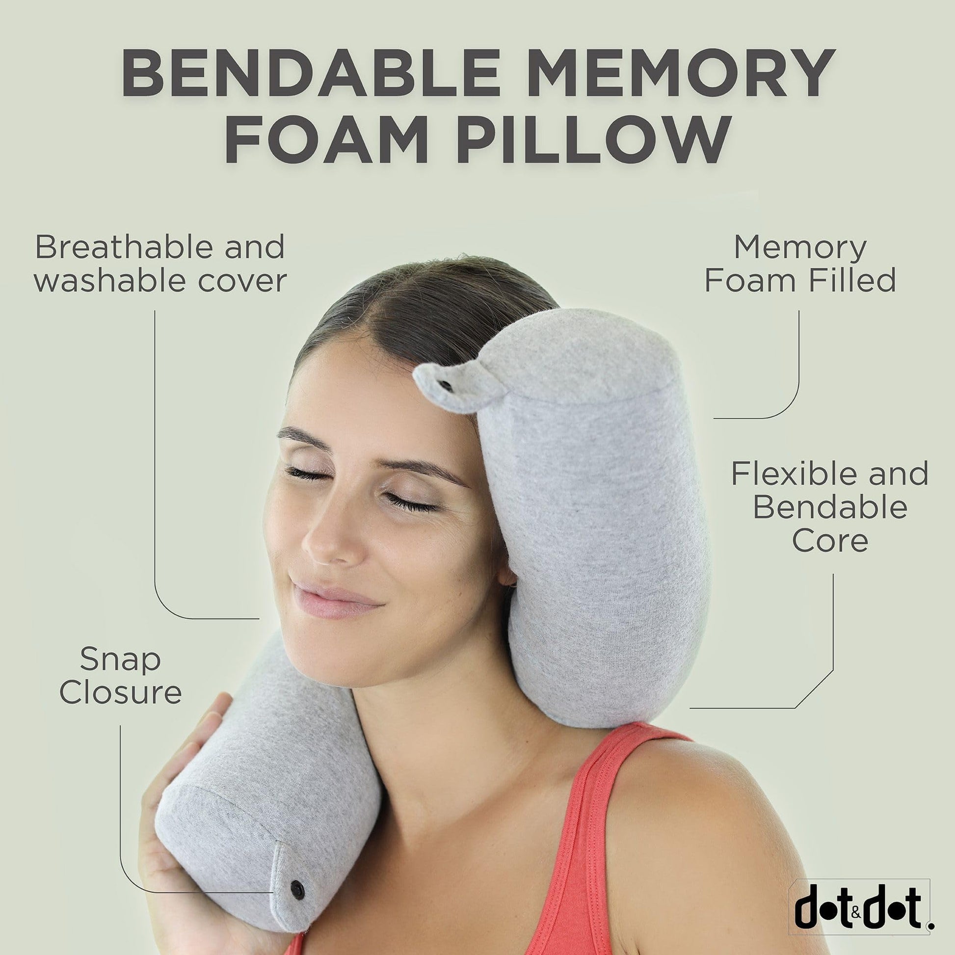 Dot&Dot Twist Memory Foam Travel Pillow, Bendable Neck Pillow for Airplane, Car and Home, 26-Inch