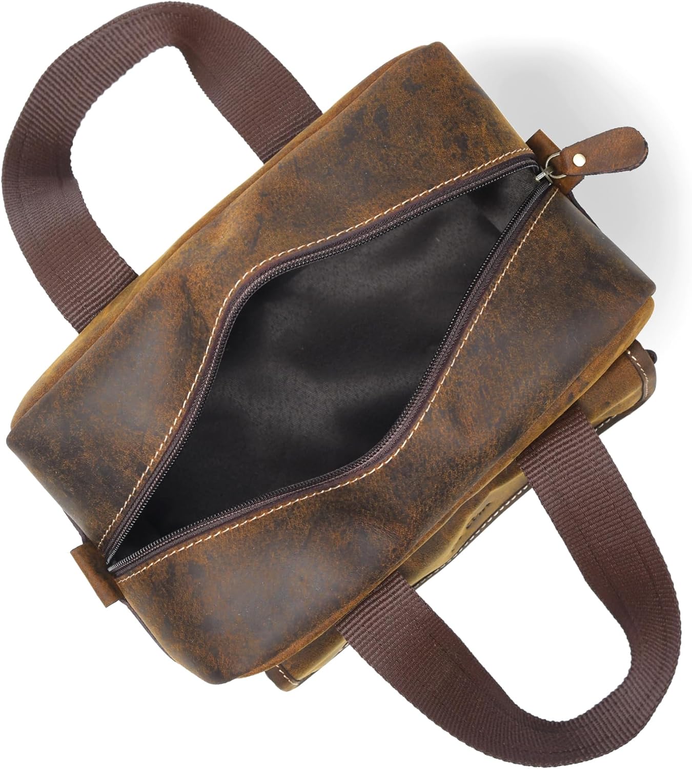De Lira Extra Large Top-Grain Leather Toiletry Bag, Shaving Kit & Cosmetics Case, 10x6x5.5 in, Travel Organizer for Men & Women Dark Brown