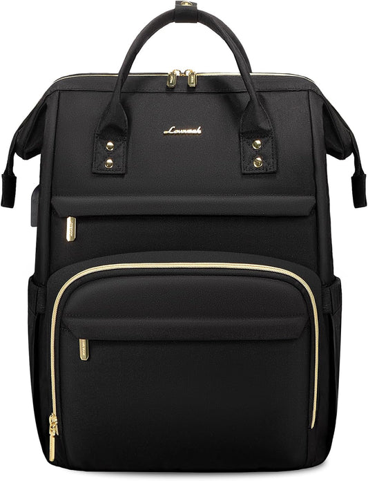 LOVEVOOK Laptop Backpack for Women,18 Inch Professional Womens Travel Backpack Purse Computer Laptop Bag Nurse Teacher Backpack,Waterproof College Work Bags Carry on Back Pack with USB Port,Black
