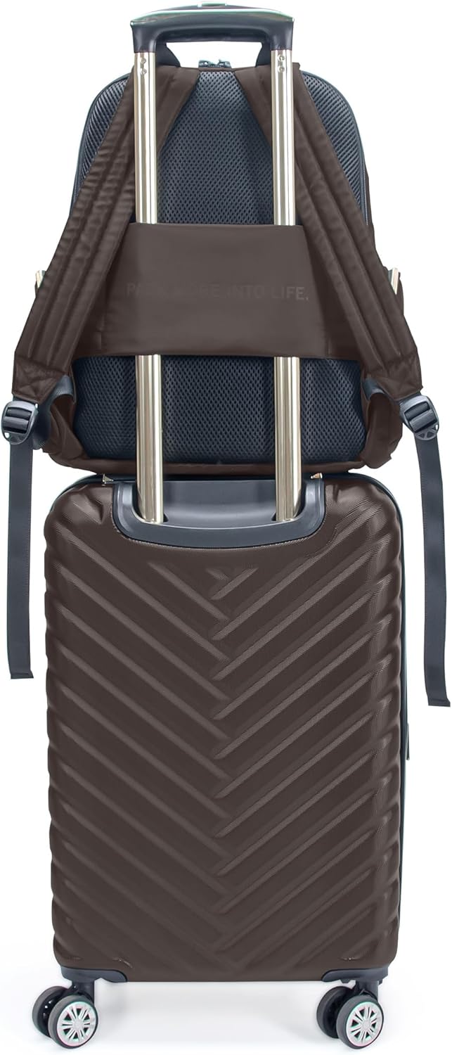 Kenneth Cole REACTION Madison Square Lightweight Hardside Chevron Expandable Spinner Luggage, Chocolate Brown, 2-Piece (20" Carry On + Sophie Backpack)
