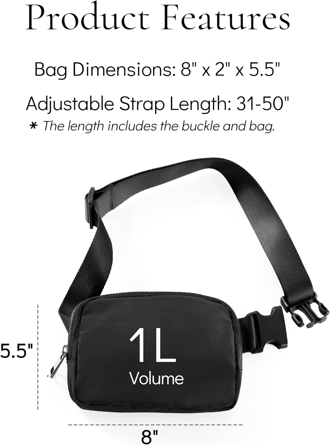 Fanny Pack Crossbody Bag Trendy Waterproof Small Sling Cross Body Purse for Women Men Fashion Waist Packs Mini Belt Pouch Chest Bum Hip Bag Lulu Dupes for Travel Vacation Running Black