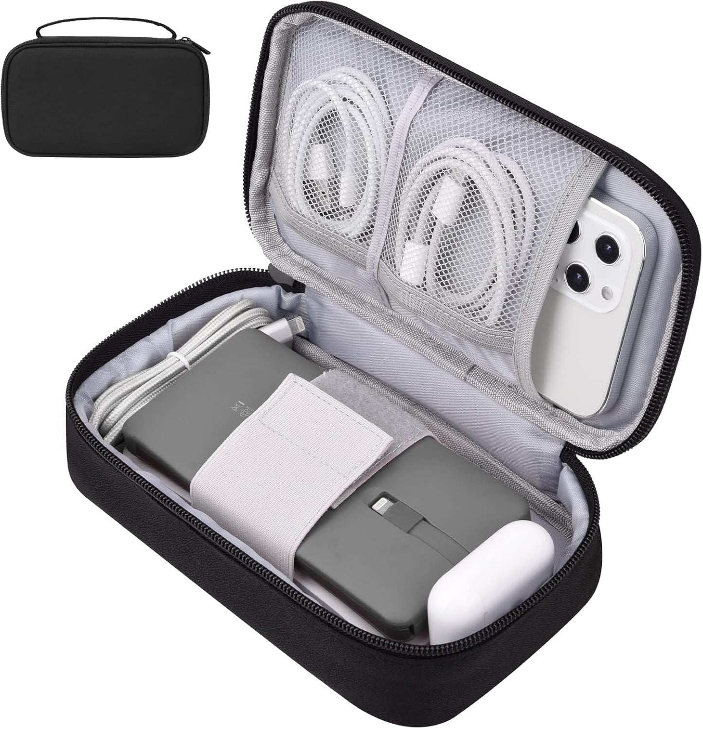 Small Electronics Carrying Case, Charge Organizer Bag for Cable & Cords, Travel Tech Accessories, External Hard Drive (Small, Black)