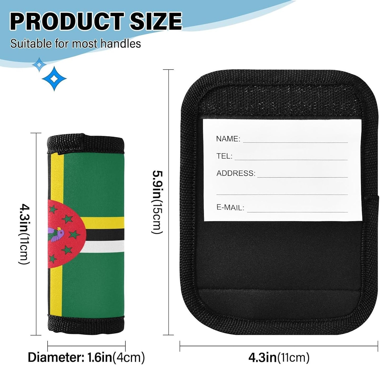 Dominica Flag 2 Pack Luggage Handle Wrap for Suitcase Luggage Identifier Travel Tags Handle Protection Sleeve Cover
