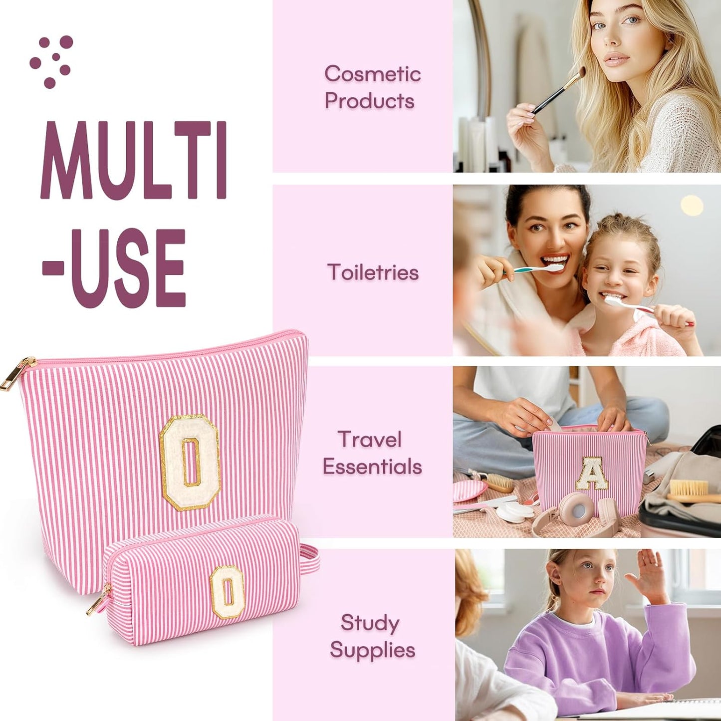2 PCS Initial Makeup Bags for Women: Cosmetic Bag for Travel Toiletry - Birthday Gifts for 11 12 13