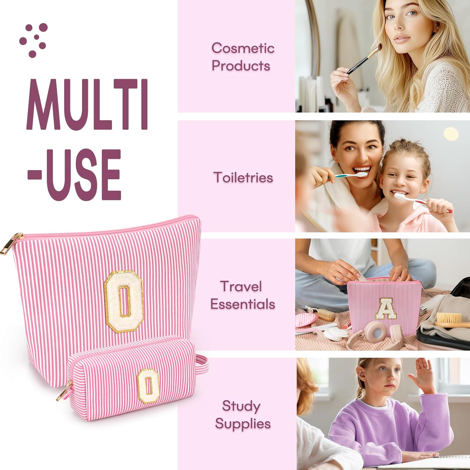 2 PCS Initial Makeup Bags for Women: Cosmetic Bag for Travel Toiletry - Birthday Gifts for 11 12 13