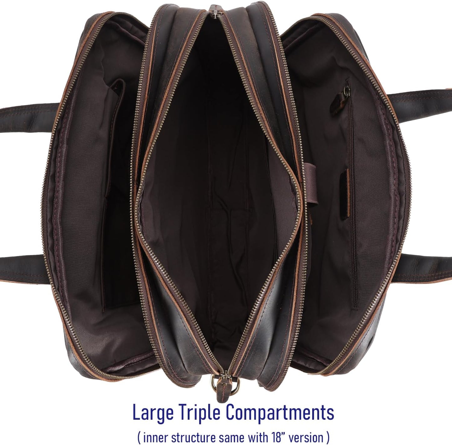 STAR VISTA Scala Pro 16-18" Messenger Bag, Full Grain Leather Briefcase, Triple Compartments, YKK Zippers, Multiple Colors