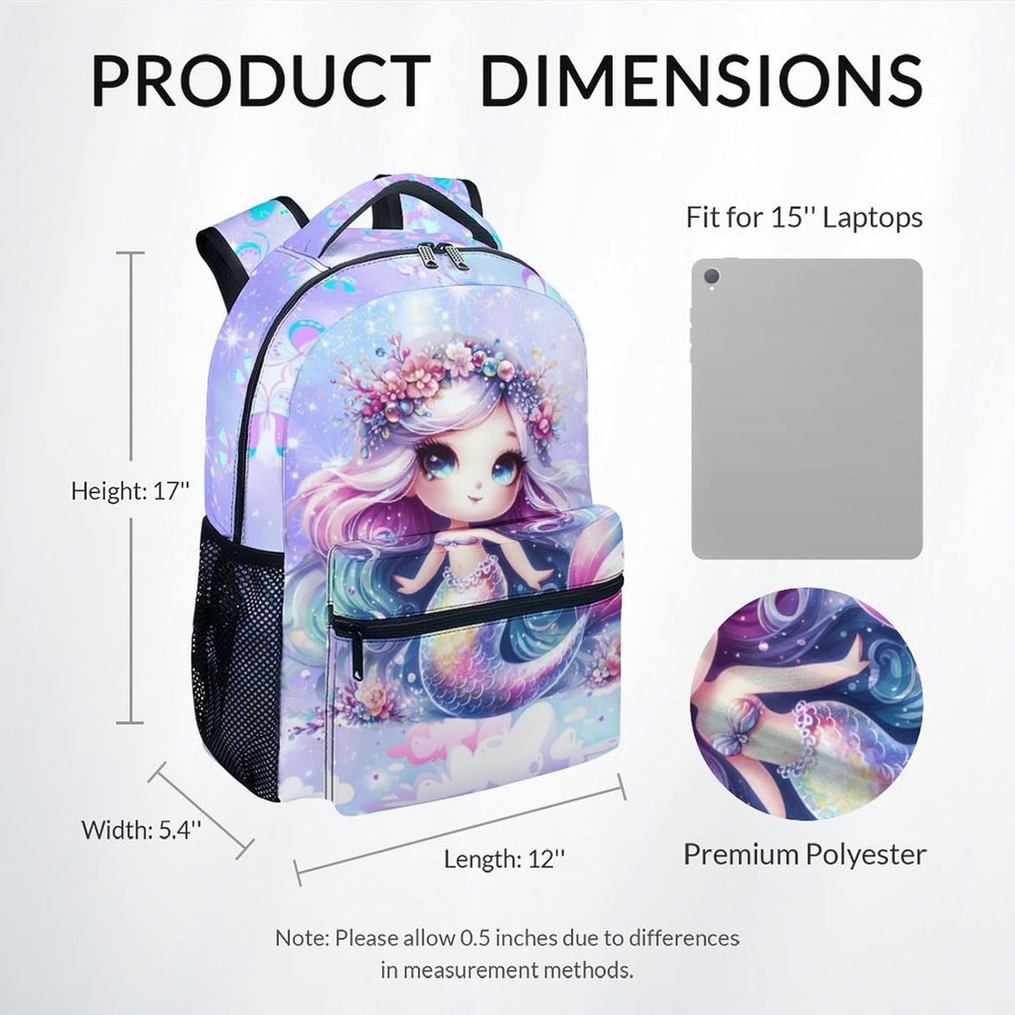 Girls Bookbag - Mermaid Backpack for Girls - School Back Pack with Large Capacity - 17 Inch Cute Kids Schoolbag for Primary Kindergarten Preschool
