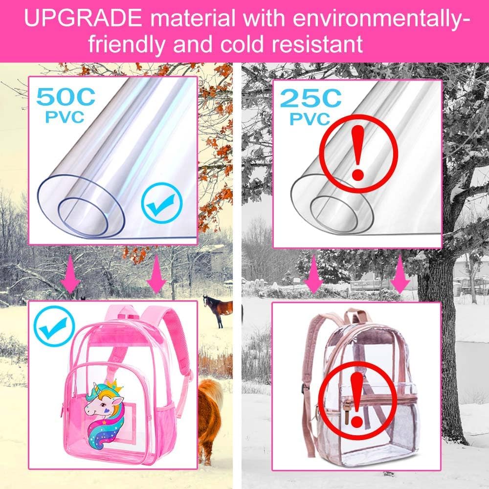 Clear Backpack for Girls and Boys, Kids Transparent Bookbag, 3PCS Cute See Through School Bag for Elementary Prechool