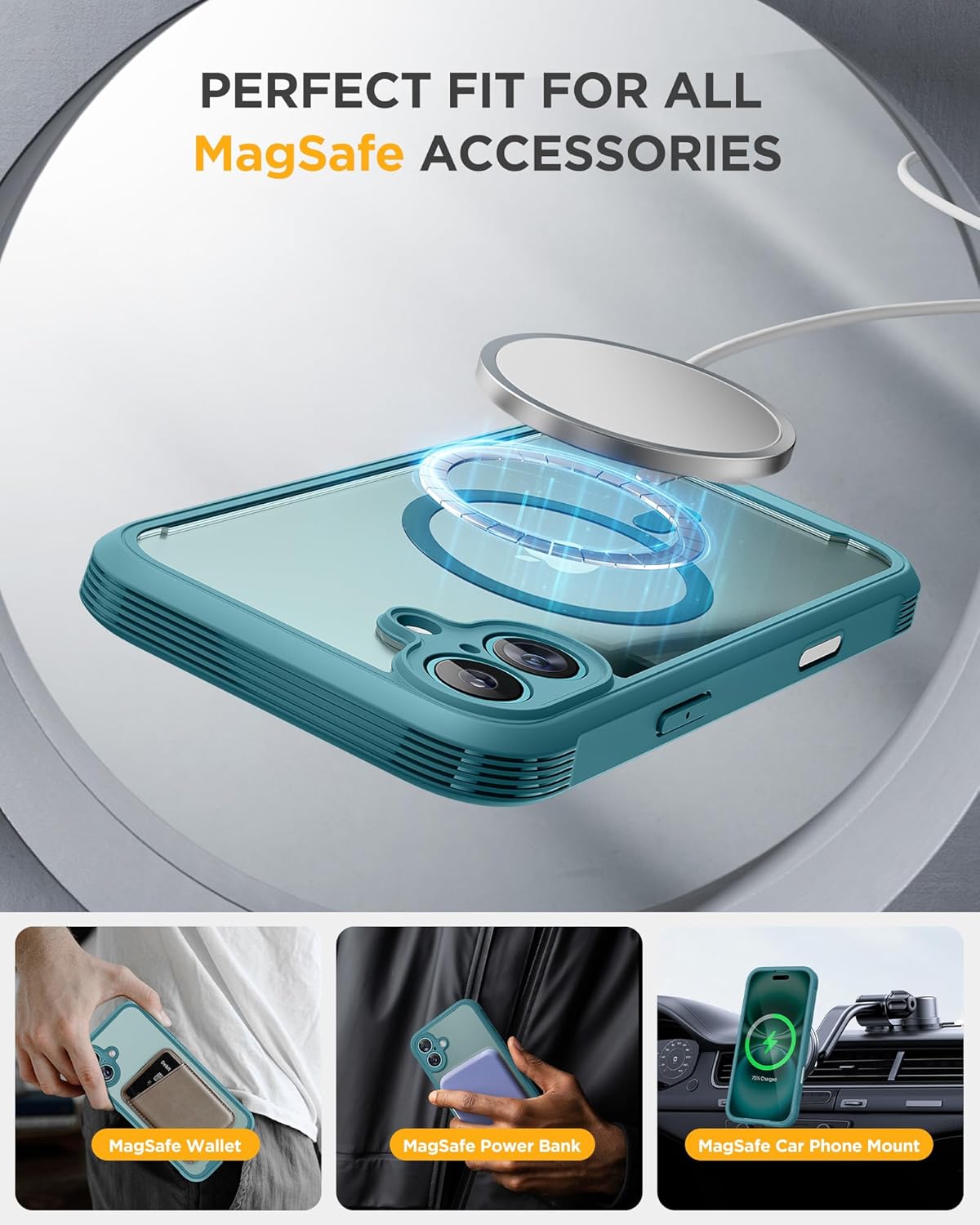 Miracase for iPhone 16 Case 6.1'', [Bubble Free] Full-Body Bumper Phone case with Built-in Full Glass Screen &Lens Protector,No Gap,Compatible with MagSafe,Drop Proof 16 Cover,Green