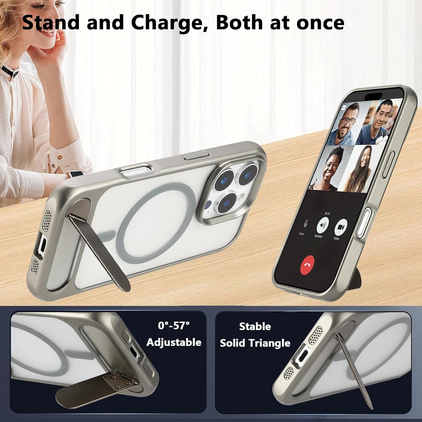 Tikoo Strong Magnetic for iPhone 16 Pro Case with Magsafe and Built-in Invisible Kickstand Slim Translucent Matte Military Grade Protective Phone Case for iPhone 16 Pro 6.3”