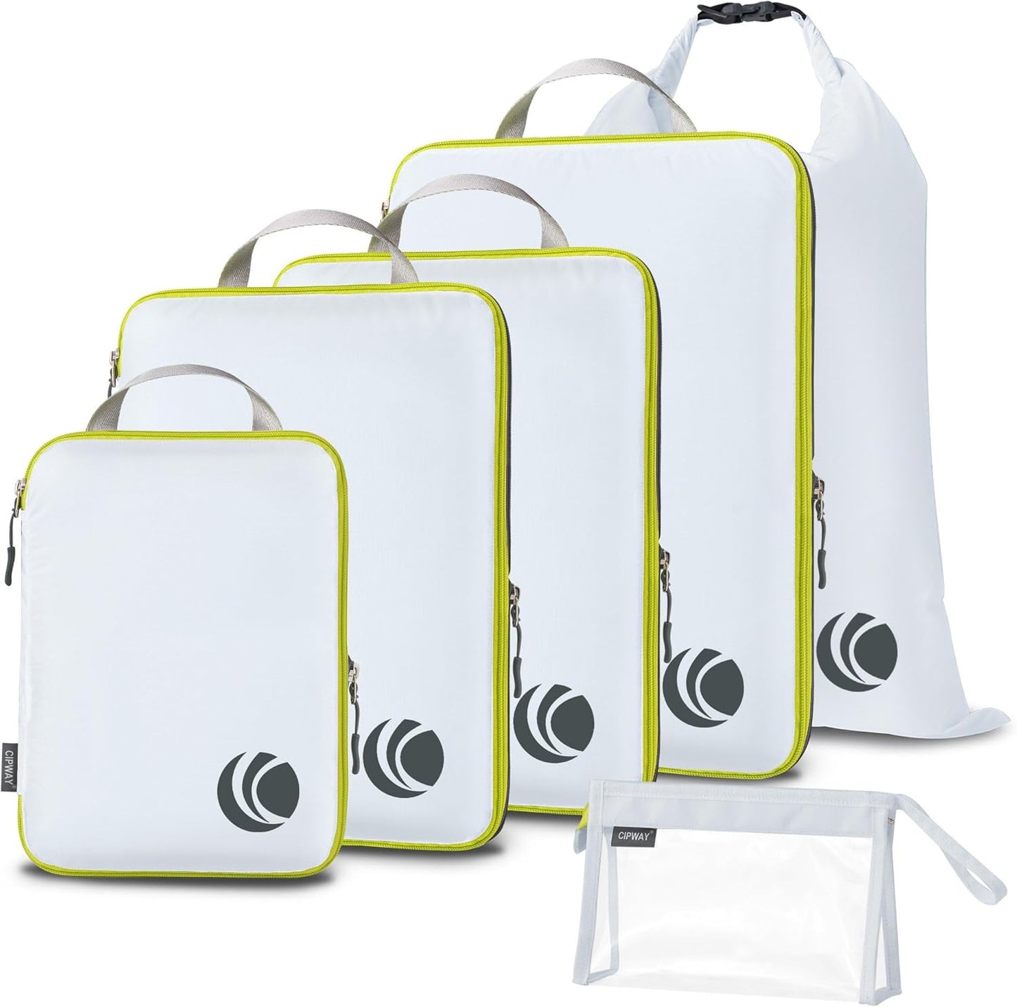 Cipway Compression Packing Cubes, Ultralight Luggage Organizer Bags with Laundry Bags and Clear Toiletries Bag,Travel Essentials for Carry on Suitcase (6 Piece,White)