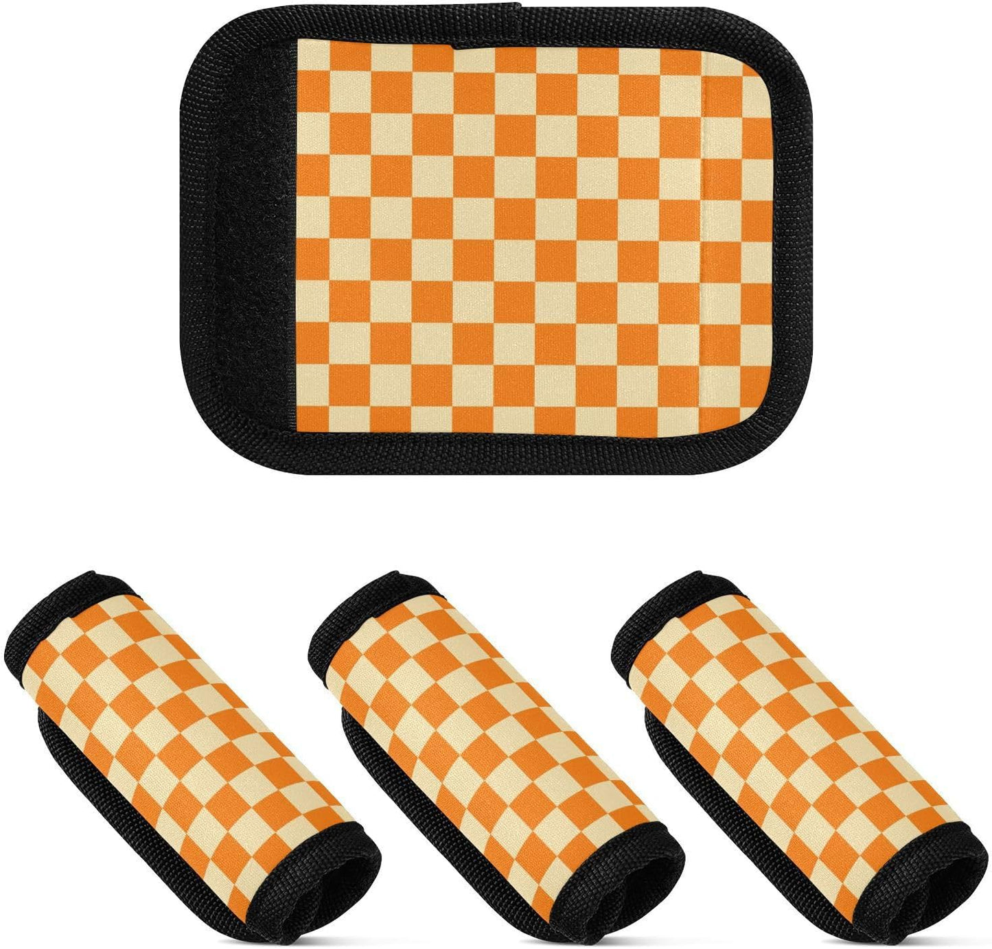 4 PC Luggage Handle Wrap Luggage Handle Covers Tags for Suitcase Bags Travel Luggage Handle Identifier Gripper Retro Orange Checkered Squares