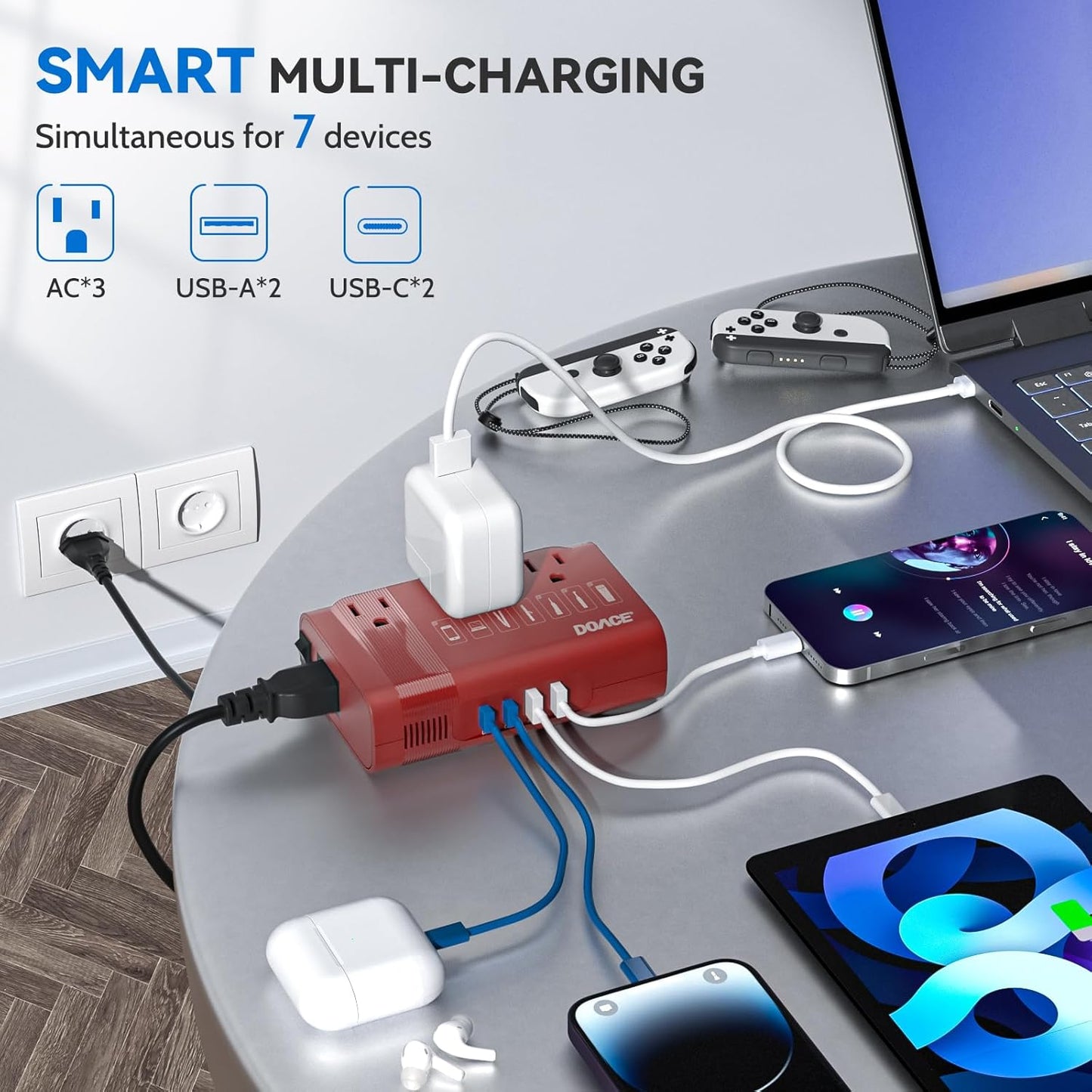 DOACE 350W Voltage Converter, Ai 220V to 110V Converter and 50Hz to 60Hz Transformer, Power Convert Adapter Combo US to AU, UK, European Travel Plug Adapter for Hair Straightener Laptop Cell Phone
