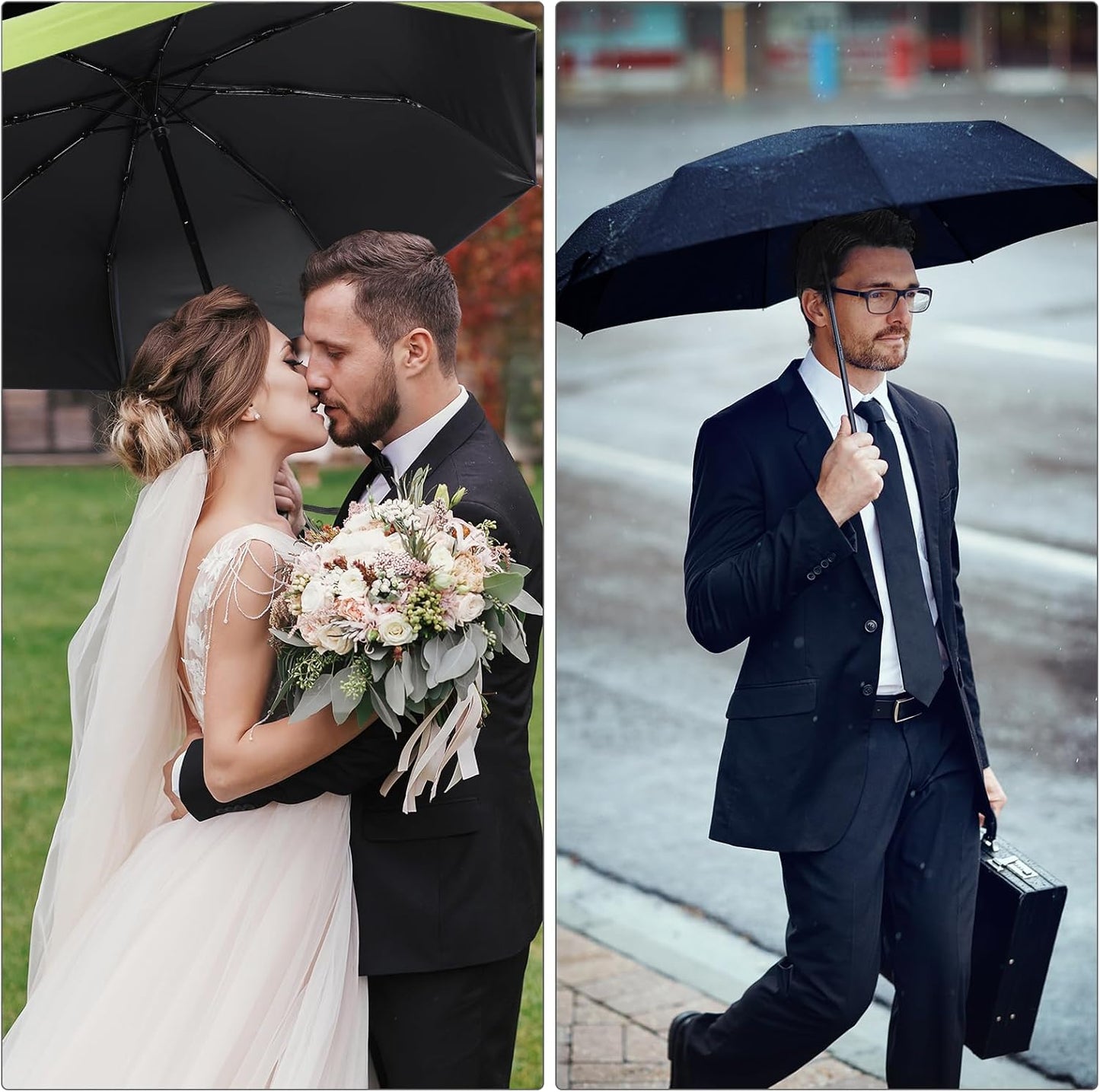 Jexine 6 Pcs Travel Compact Umbrella Automatic Open Close Windproof Small Light Backpack Purse Car Portable Collapsible Umbrella for Rain, Men Women