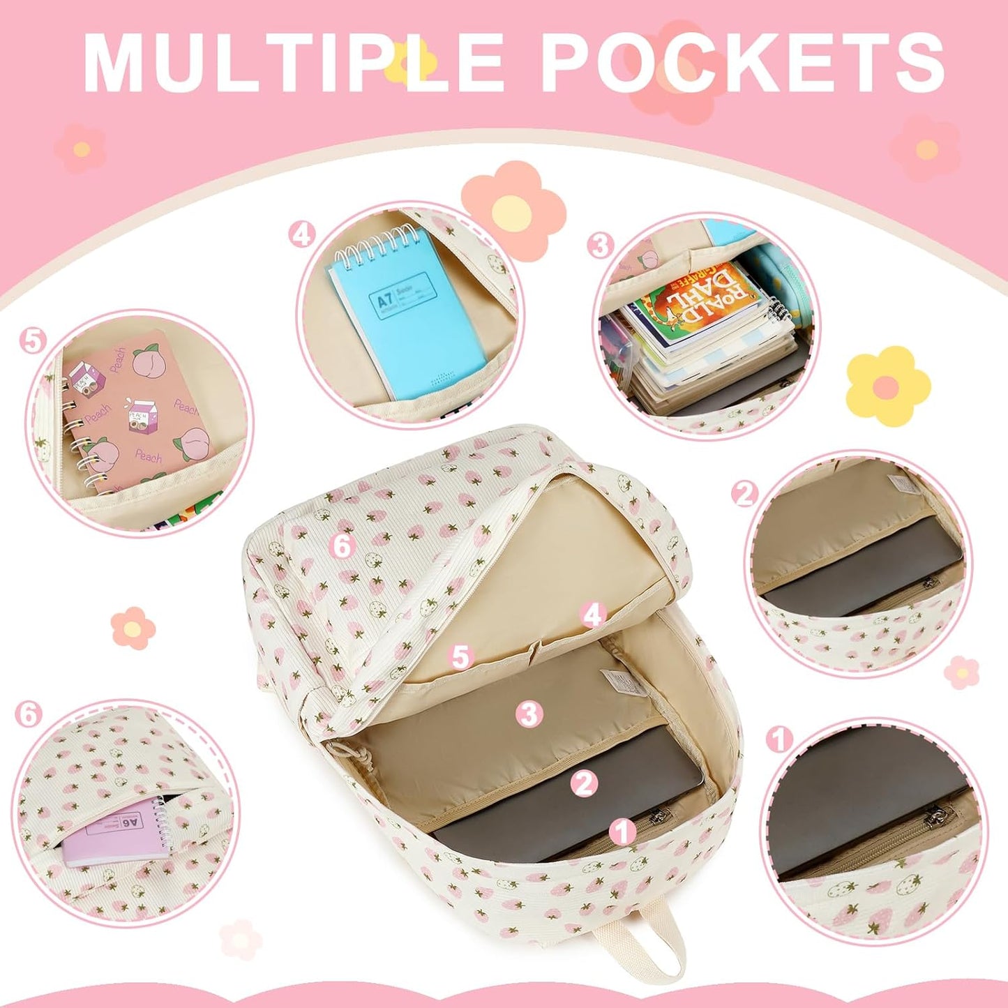 School Backpack for Teen Girls Bookbags Elementary High School Corduroy Laptop Bags Women Travel