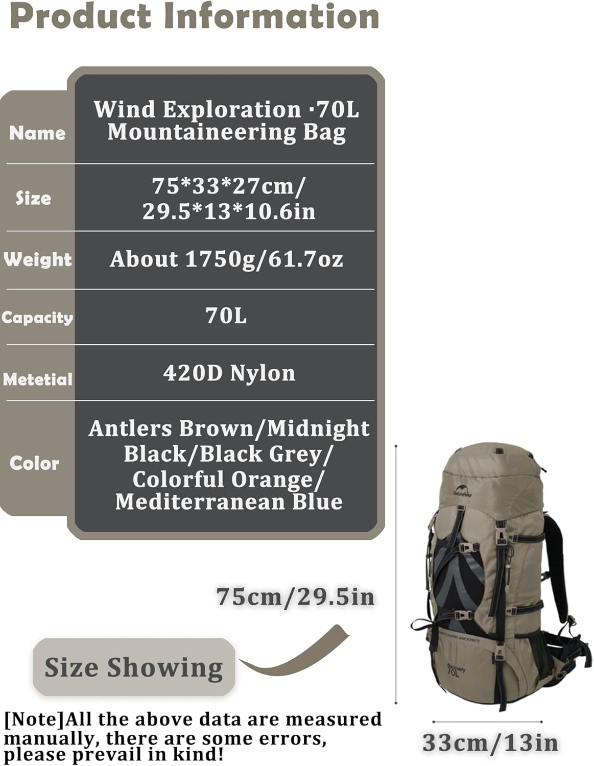Naturehike 70+5L Lightweight Hiking Backpack, Tear-resistant Fabrics-Light CR Carrying System-Comfortable Weight-Bearing(Blue)