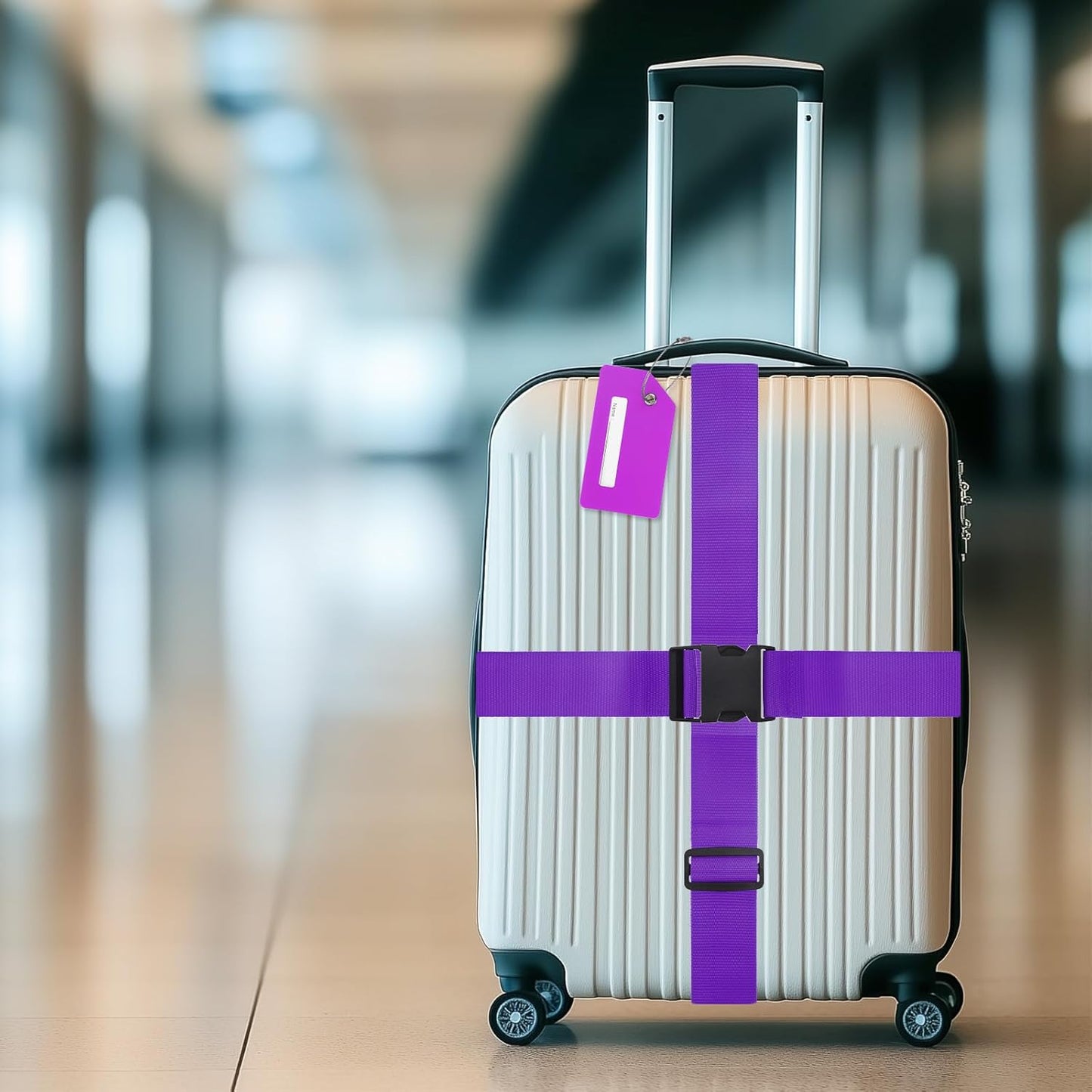 4-Sets Luggage Straps TSA Approved, Travel Straps for Luggage Suitcase Tags Set, Adjustable Suitcase Belt [Purple]
