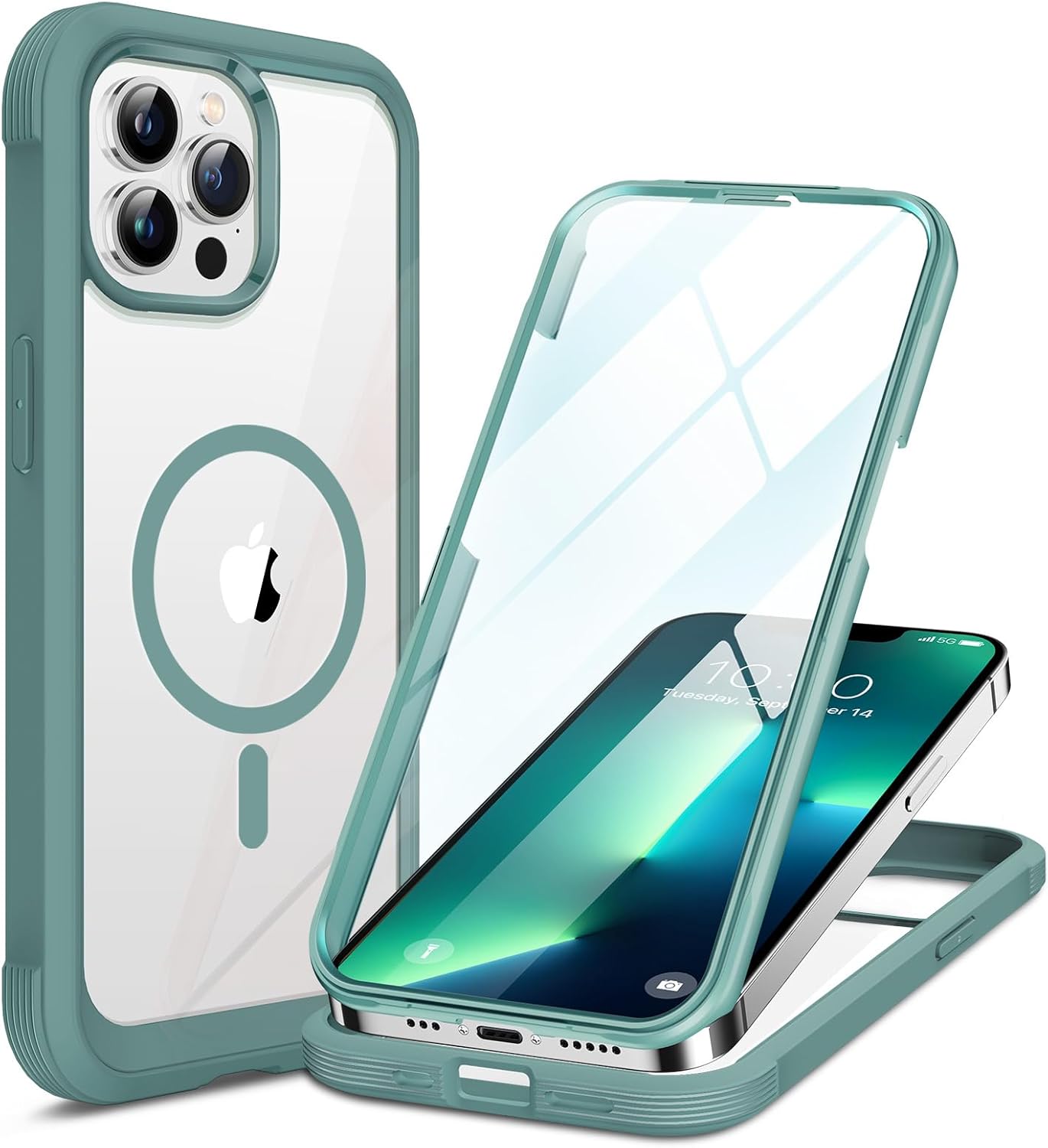 Miracase for iPhone 13 Pro Case 6.1",with MagSafe,Built in Screen Protector,Full-Body Protection(Teal)