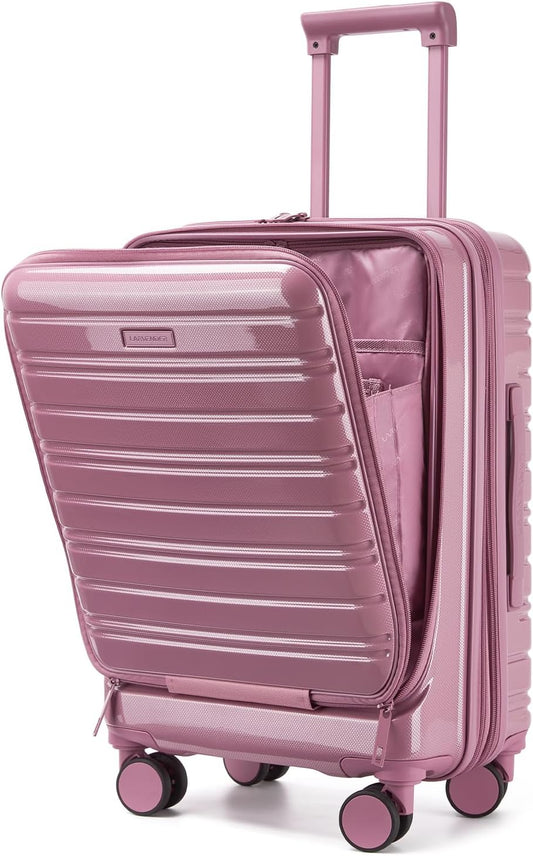 LARVENDER Carry On Luggage 22x14x9 Airline Approved, 20 Inch Expandable PC+ABS Hardside Carry On Luggage with Front Pocket Spinner Wheels TSA Lock for Women Men (Silk Rose)