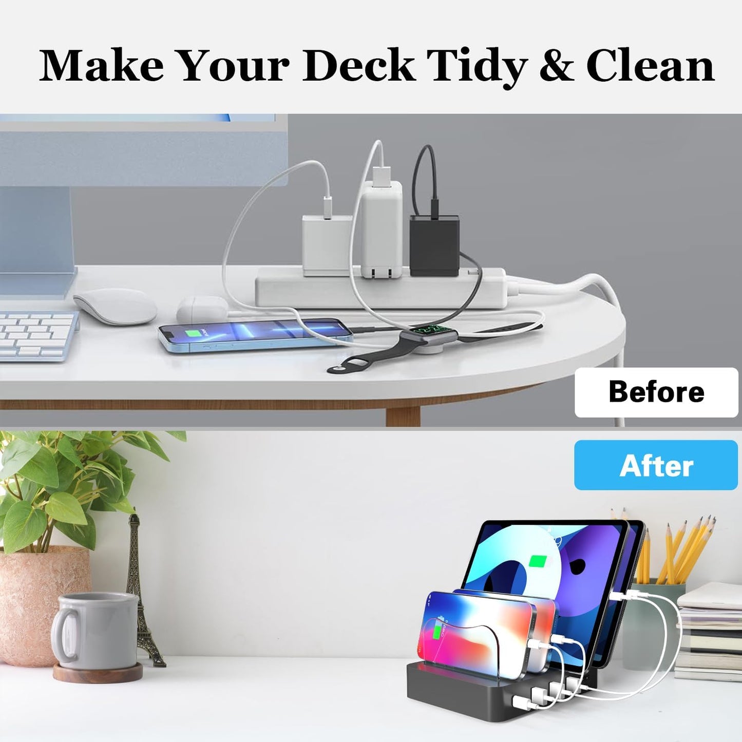 USB Charging Station - Charging Dock - 4-Port - Fast Charging Station for Multiple Devices - Docking Station - Smart Charging Station Dock - Multi Charging Station for Cell Phones Tablets