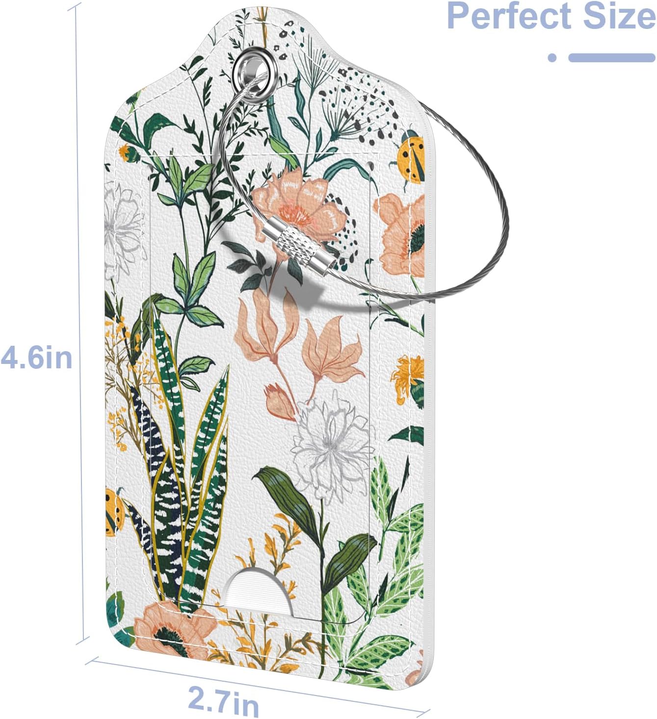 2 Pack PU Leather Luggage Tags for Suitcase, Travel Cruise Luggage Tag with Privacy Flap, Name ID Label and Metal Loop for Women Men Baggage Handbag School Bag Backpack, Flower Leaves